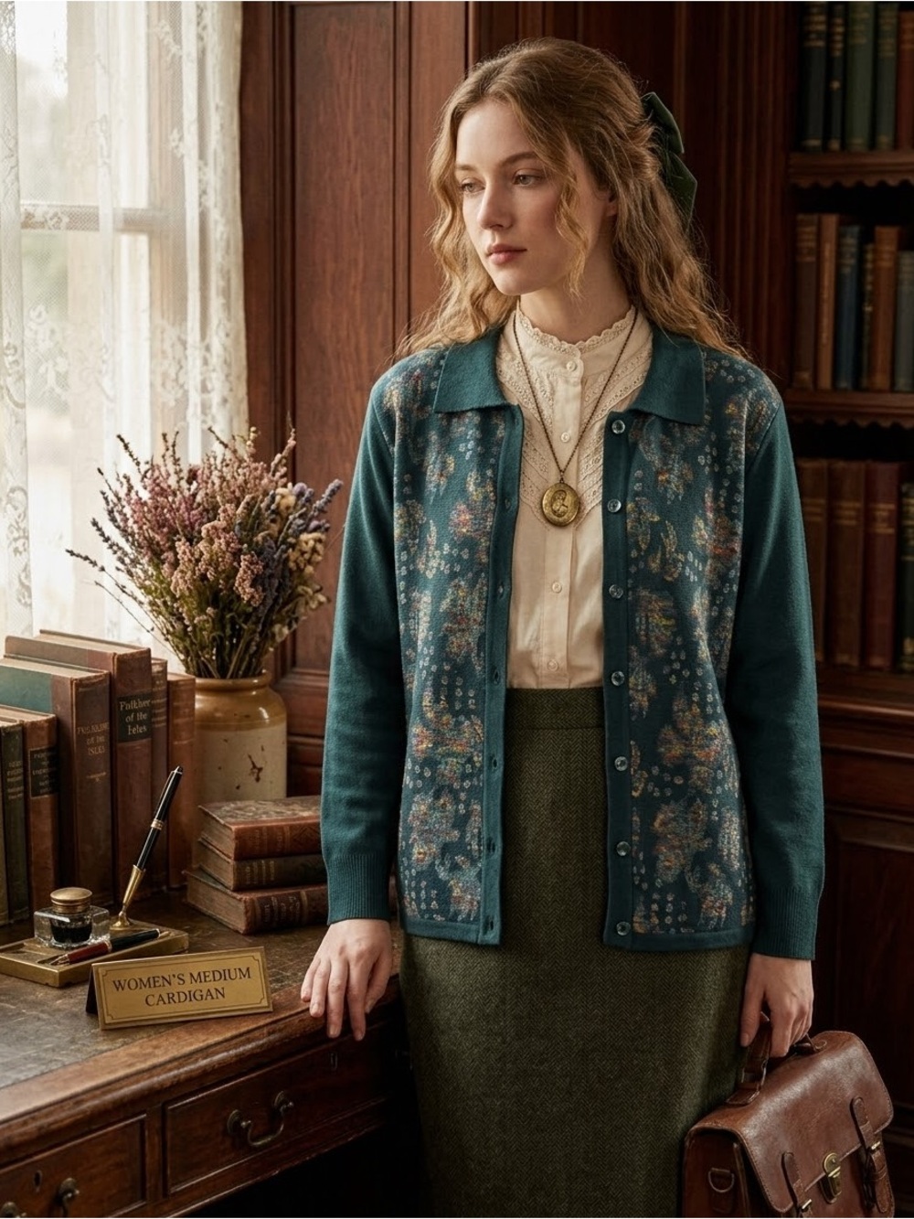 Vintage Elaine Teal Collared Cardigan Sweater